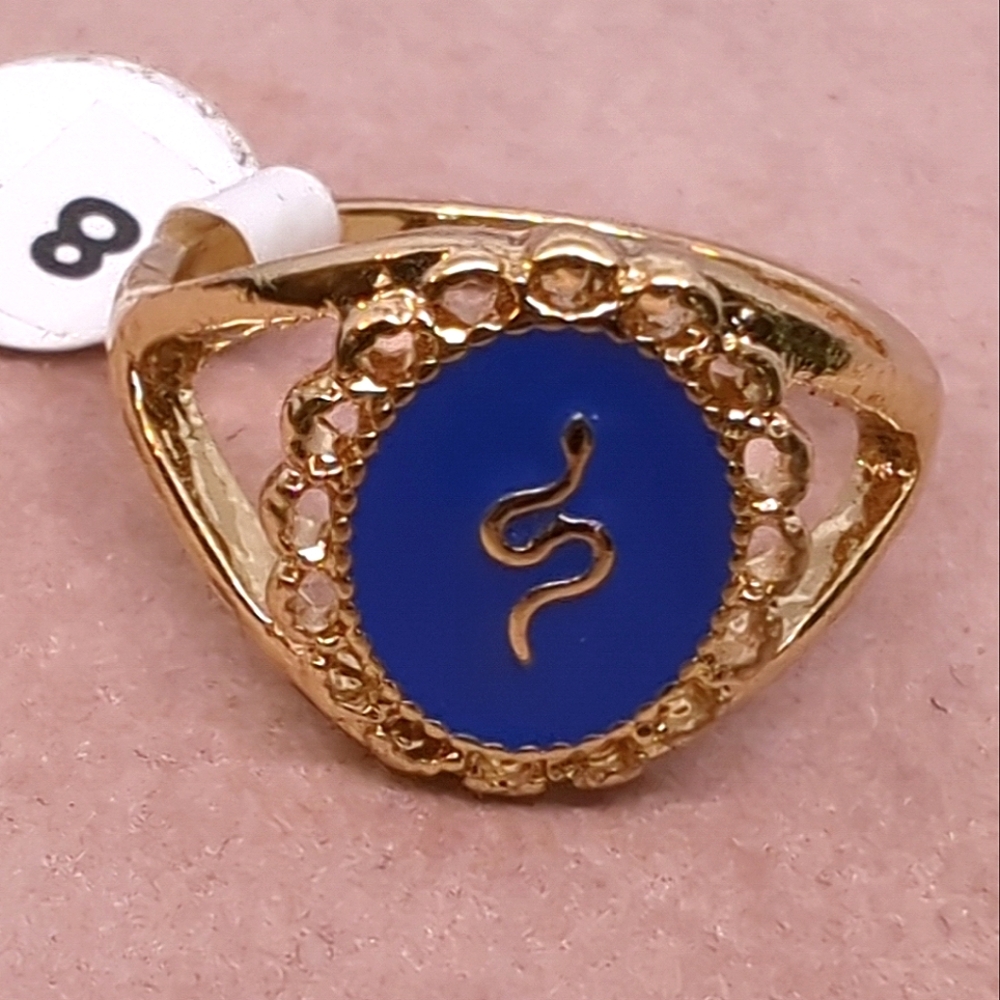 Snake Finger Ring On Blue Enamel with Lattice Size 8 NWT